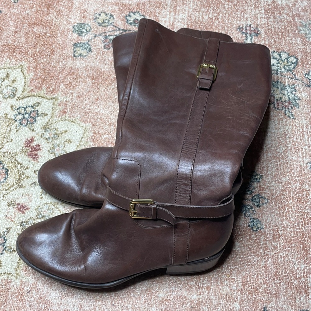 Women's Ralph Lauren Monica Brown Leather Knee High Boots Riding Sz 8.5